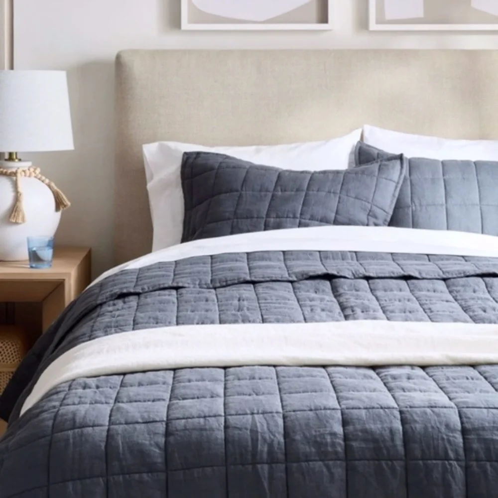 NWOT Quince European Linen Box Quilted Standard Sham Set in Nightfall